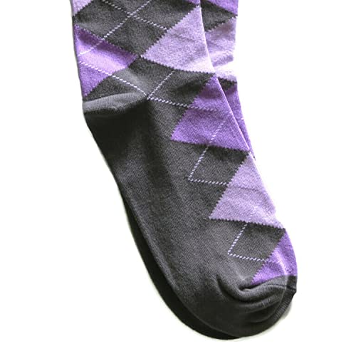Men Purple Lavender Grey Argyle Mid Calf Dress Wedding Socks Fits 9-13 Made In USA3