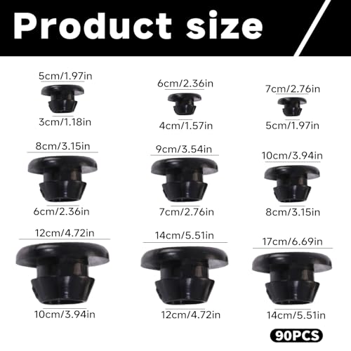 90 Stück Gummitülle Kabeldurchführung,9 Größen Kabeldurchführung Wasserdicht Gummi Kabeltülle Gummitüllen Schwarz Kabeltüllen für Kabel zum Draht