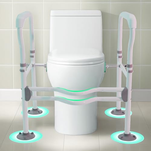 Fiutazge alzador wc adulto móvil,Robustos elevador wc adulto con patas regulables y Reposabrazos,barras minusvalidos,adaptador wc mayores con grandes ventosas antideslizantes, blanco