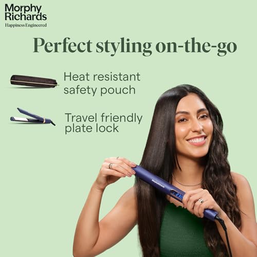 Image of Morphy Richards Keraflow Hs3511 Digital Hair Straightener|Iconic&Keratin Care For Frizzfree&Shiny Hair|5Heat-Setting|2-Yr Warranty By Brand|Free Travel Friendly Storage Pouch|Metallic Purple&Gold|Gift for Her