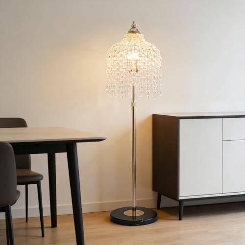 WanKaMom Modern Gold Crystal Floor Lamp Waterfall Design Marble Base