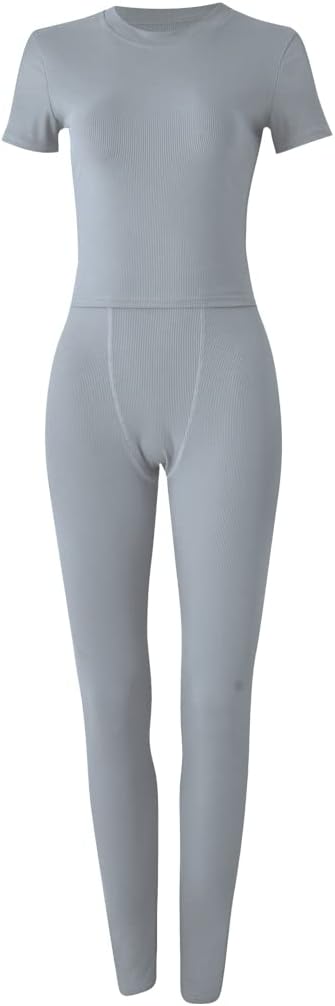 LICOBOD XS-3XL Casual Workout Two Piece Outfits for Women Short Sleeve T-shirt+Elastic High Waist Shorts Sets Streetwear - Image 2