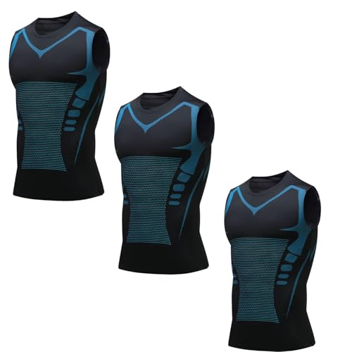 Far-Infrared Tourmaline Magnetic Mens Undershirt, Breathable ice Silk Fabric, Compression Shirt Men (3Pcs-E,5XL)