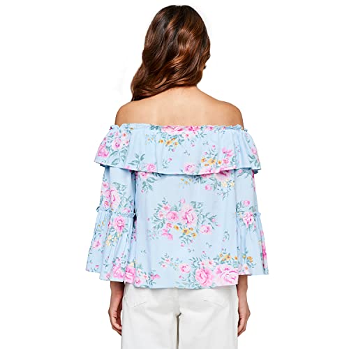 Image of AND Powder Blue Casual Floral NA TOP