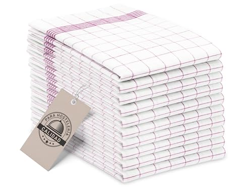 ZOLLNER Juego de 10 paños de Cocina de algodón de 50x70 cm - Muy absorbentes y duraderos - Lavables hasta 95 °C - a Cuadros Rojos y Blancos - Calidad gastronómica - Oeko Tex®