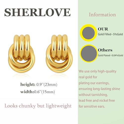 Image of SHERLOVE Chunky Knot Gold Earrings Women Statement Drop Dangle Earrings | 14K Gold Plated Hypoallergenic Lightweight,Trendy Dainty Elegant Cute,Women Gold Jewelry Fashion Accessories Gifts
