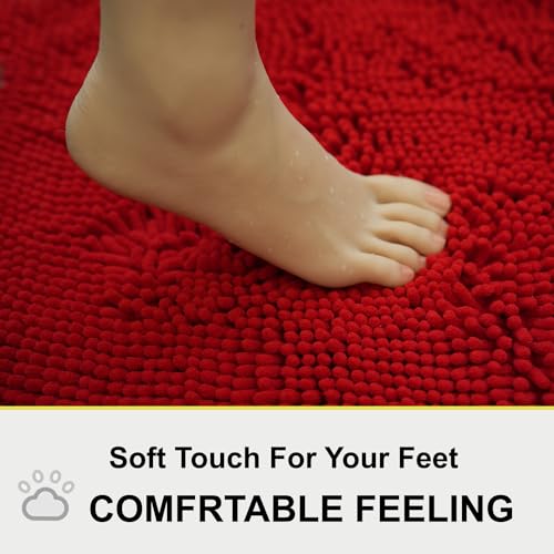 Image of BOANKODU Bathroom Rugs Sets 2 Piece, Extra Soft Chenille Bath Mat Absorbent Bathroom Rug, Bathroom Mat with Sturdy PVC Non-Slip Bottom, Machine Washable Bath Rugs (32x20 Inch + 24x16 Inch, Red)