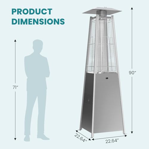 OLIXIS Pyramid Patio Heater 48000 BTU, Pyramid Patio Heater, Stainless Steel Propane Outdoor Heater with Pulse Ignition, Anti-Tip Safety & Moving Wheels, for Backyard Garden Deck Patio, Silvery - Image 5