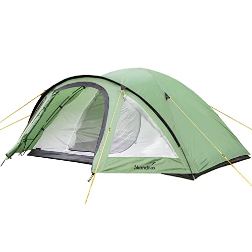 Skandika Kuppelzelt Larvik für 3-4 Personen | Camping Zelt mit Vorbau, wasserdicht 3000 mm, Dreiecksfenster, Moskitonetz, leichtes Trekkingzelt | Outdoor Iglu Zelt, Festivalzelt (4 Personen | Grün)