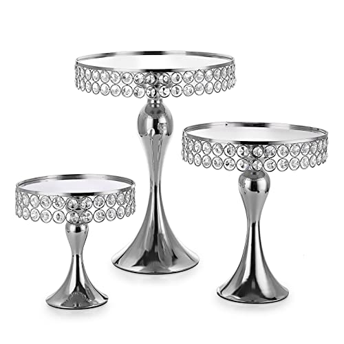 Elldoo Set Of 3 Crystal Wedding Cake Stands, 8/10/12 Inch Silver Round Cake Display Stand Pedestal, Metal Cupcake Stand Dessert Stand For Parties Birthday Baking Party Baby Showers Anniversary #TOP6