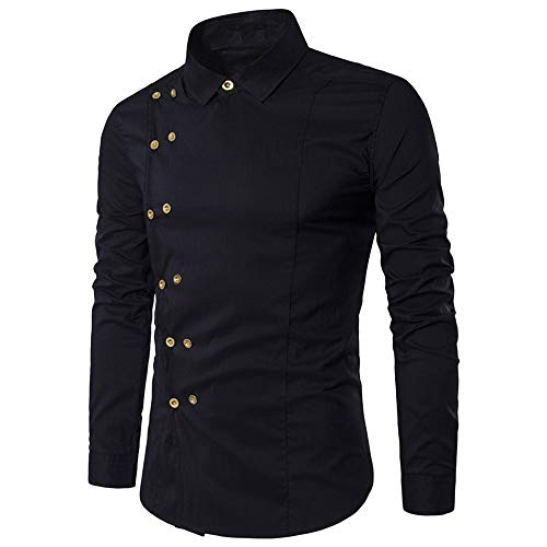 ZYEE Men Blouse Fashion Personality Men's Casual Slim Long-Sleeved Shirt Top Blouse Black