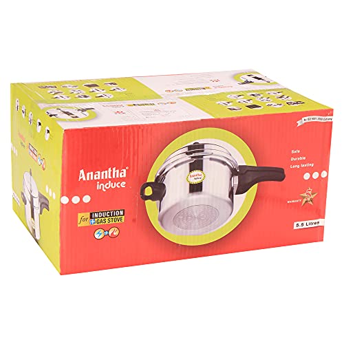 Image of ANANTHA Induce Induction Base Outer Lid Aluminium Pressure Cooker, 5.5 Litres (Silver)