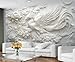 Stereo Relief White Peony Flowers Wall Mural, European Style 3D Wallpaper Mural, Embossed Phoenix Wall Murals Wallpaper for Woman Bedroom Bedside Living Room 158