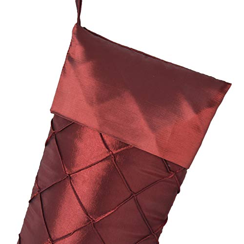 Gireshome Burgundy Handcraft Diamond Pintuck Body,Faux Silk Satin Cuff Christmas Stocking - 10"X18" #TOP3