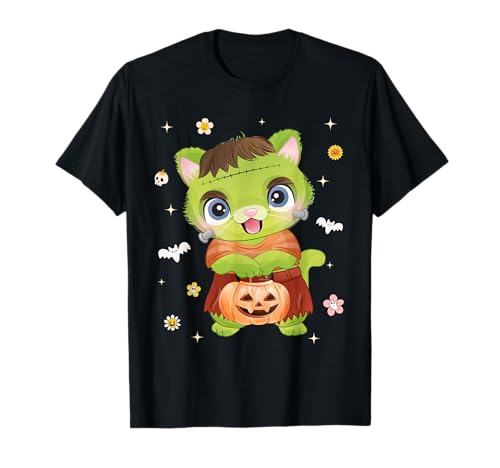Men Women Kids Groovy Retro Pumpkin Cat Spooky Halloween T-Shirt
