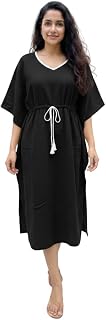 Crafts Moda Cotton Kaftan for Women - Loungewear Relaxed Fit Midi Dress - Kantha Work Price In India