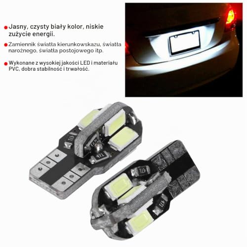 Qiilu 20 szt. 8 LED Żarówka boczna do samochodu T10 194 168 W5W 5730 G8k944 dla Canbus