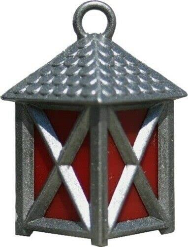 BELI-BECO 849 Kunststoff-Laterne für Krippe mit Beleuchtung - Krippenbeleuchtung - Kunststoff - klare Glühlampe - 4,5 V - 0,2A (Laterne: grau | Glas: rot & nicht transparent, 35 mm)