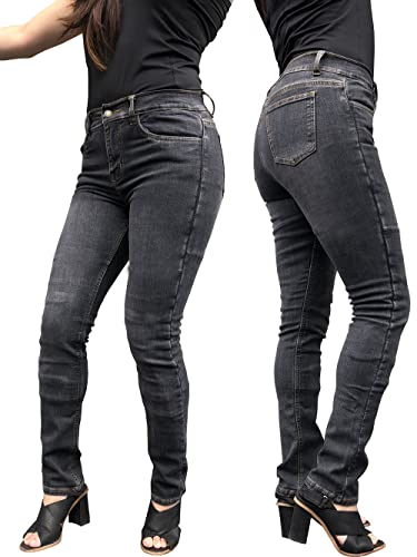 Ladies Stone Wash Grey Stretch Kevlar Motorcycle Jeans with Removable CE1621-1 Armour