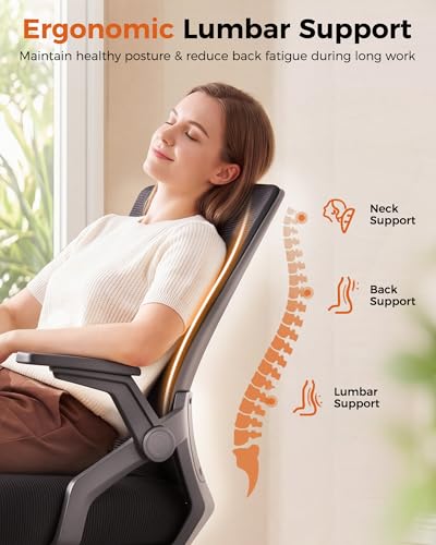 Image of GTPLAYER Ergonomic Office Chair with Flip-up Armrests Executive Computer Chair for Home Office, Breathable Mesh & Comfy Lumbar Support, Black