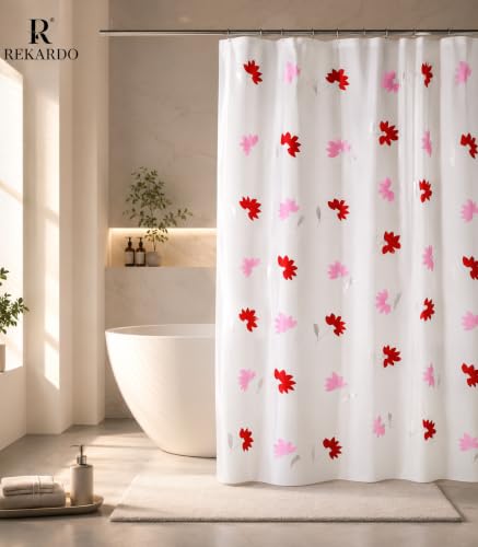 Image of Feelings PVC Waterproof Shower Curtain 54x84 Inch Pattern C with Hooks | PVC Material | 8 Hooks Included | Easy Clean | Durable | Quick Dry | Printed Design