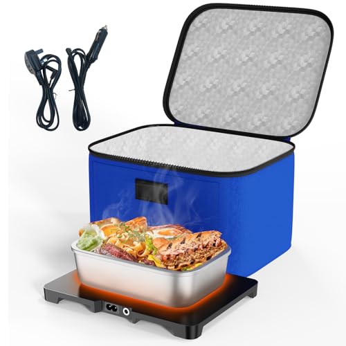 Electric Lunch Box Food Heater-12V/24V/220V Car Food Warmer Heated Lunch Box for Adults, 3-in-1 Portable Oven for Office, Work, Home, Travel, Car, Blue
