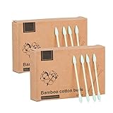 200pcs Natural Bamboo Cotton Swabs, Eco-Friendly & Biodegradable – Comfortable and Soft,Plastic Free Double Ear Sticks for Ears Cleaning and Makeup,Dirt Removal,Crafts,Painting (Green)