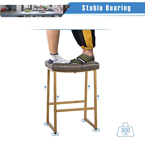 Alpha Home 24" Bar Stools Counter Height Set Of 4, Pu Leather Saddle Stool With Metal Legs Modern Dining Chairs For Kitchen Island, Grey #TOP5