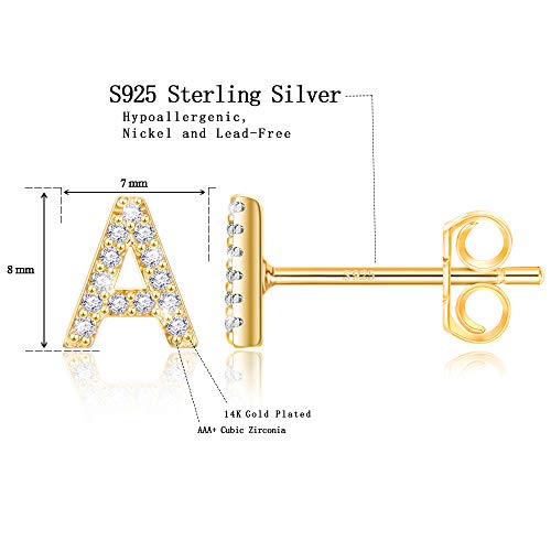 Letter A Earrings, 14K Gold Plated Initial Earrings For Teens Girls, Pave Cubic Zirconia Letter Earrings Monogram Pierced Earrings For Women Fashion Initial Alphabet Letter Stud Earrings #TOP1
