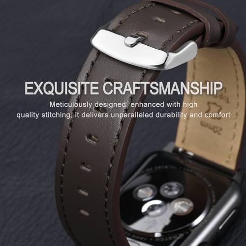 Image of ANNEFIT 19mm Watch Band, Quick Release Genuine Leather Replacement Strap (Dark Brown /Dark Brown Stitching)