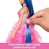 Barbie Sapphire Skrzydlaty jednorożec Lalka 65 rocznica z niebieskimi włosami, różową suknią i akcesoriami, takimi jak szafirowe skrzydełka i jednorożec ze skrzydłami, HRR16