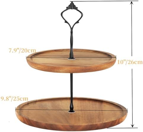 E-ROOM TREND 2 Tier Wooden Cupcake Stand Cake Stand Wooden Tiered Tray With Metal Handle Medium for Birthday Party Wedding Baby Shower Home Party (MDP02M)