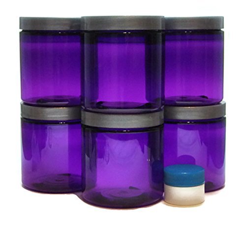 Purple 8 oz Plastic Jar Silver Lid 6 pk with Mini Jar
