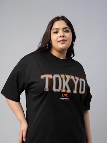 Image of JUNEBERRY 100% Pure Cotton Oversized Baggy Fit Cool Front Chest Graphic Printed Half Sleeve Plus Size T-Shirt for Women & Girls (Sizes: 2XL to 5XL)