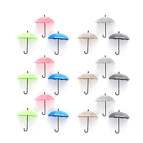 Heiqlay Cuelga Llaves Pared, Ganchos Llaves Pared Ganchos araguas sin Agujeros Soporte con diseño de paraguas coloridos para llaves, decoración de pared, piezas pequeñas y joyas(18 Piezas, Nórdico)
