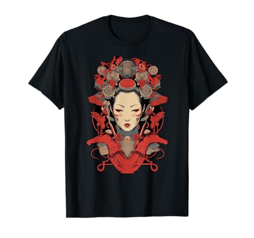 Samurai Geisha Cyberpunk Cyborg Japanese Vaporwave Aesthetic T-Shirt