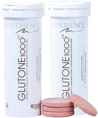 Glutone 1000 Setria L-Glutathione Tablets for Radiant & Clear Skin | 600mg Premium L-Glutathione & Vitamin C | Skin glow Brightening Supplement | 15 Effervescent Tablets | Orange Flavor (Pack of 2)