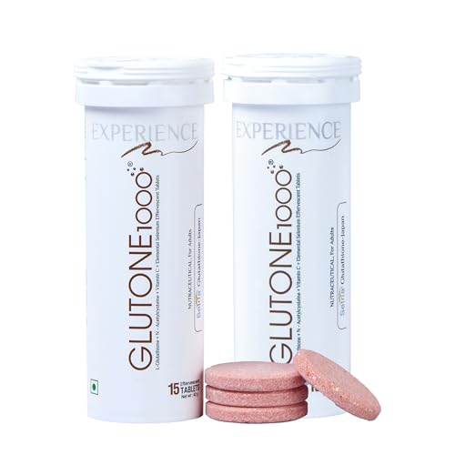 Image of Glutone 1000 Setria L-Glutathione Tablets for Radiant & Clear Skin | 600mg Premium L-Glutathione & Vitamin C | Skin glow Brightening Supplement | 15 Effervescent Tablets | Orange Flavor (Pack of 2)