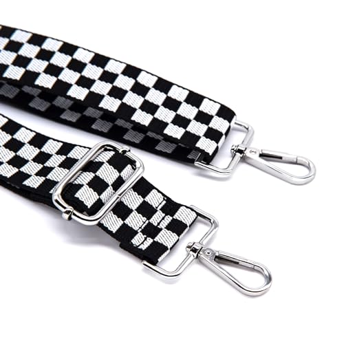 Image of S&loyoe Silver bucklePurse Straps Replacement Crossbody Bag Strap Adjustable Wide Guitar Straps for Handbags 1.5inch (Checkered white black silver)