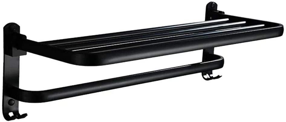 Porte-serviettes noir en aluminium espace avec étagère pliante moderne pour salle de bain