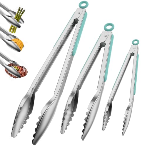 Bnlcd Stainless Steel Kitchen Tongs Set of 3 Aqua Sky