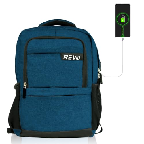 REVIO Laptop Bag for Men and Women - Stylish 24Ltr Backpack with USB Charging Port and Multiple Compartments, Anti Theft Luggage Straps, 2 Elastic Bottle Pockets Laptop Travel Bag (Navy Blue)