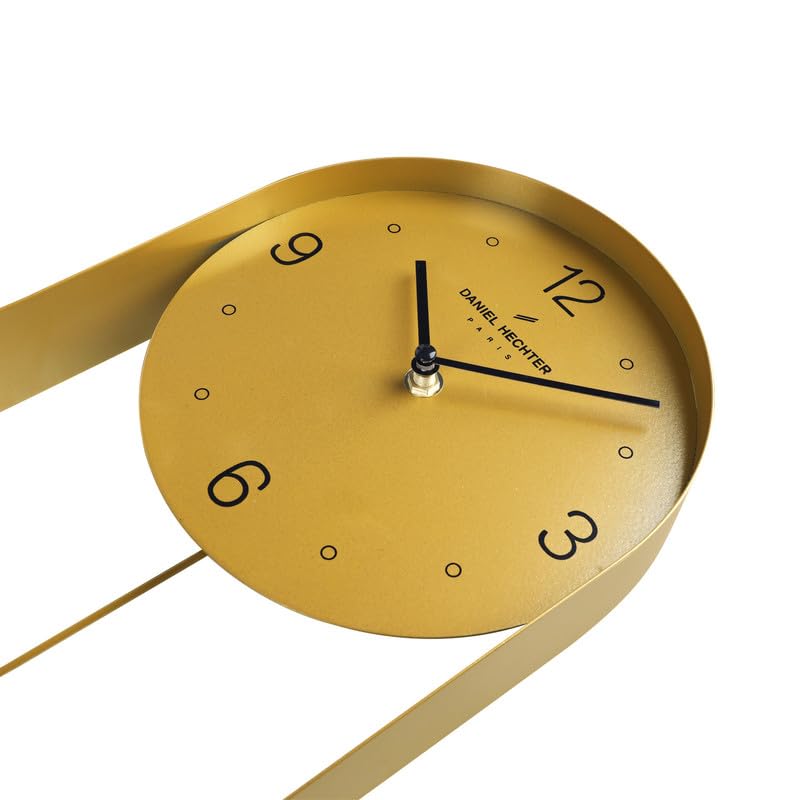 Image of Daniel Hechter Paris Aveyron Collection Wall Clock, Silent Sweep Non-Ticking Quartz Movement,15.75Inch(40 cm) Gold Dial, Oval All-Metal Frame,Metal Pendulum,Modern Clock for Home & Office - DHCL1006