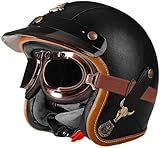 Casque Moto Vintage Casques Jet avec Visière Casques Bols Casque Mobylette avec Lunettes Homologué Dot/ECE Rétro Demi Casque Moto Vélo Scooter Chopper pour Adultes Homme Et Femme 2,S