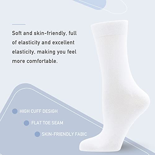 Serisimple Womens Crew Socks Bamboo Casual Boot Lightweight Ultra Soft Calf Thin Sock 5 Pairs (White, L) #TOP1