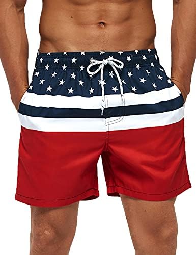 SILKWORLD Men's Board Shorts Swim Trunks Quick Dry Summer Beachwear with Pockets,American Flag,Medium