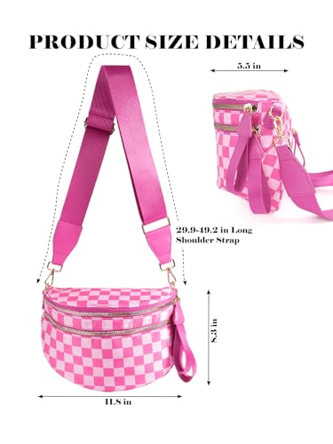 Image of Black and White Checkered Crossbody Bag Bum Bag for Women,Spacious Checkered Purse Fanny Packs Belt Bag