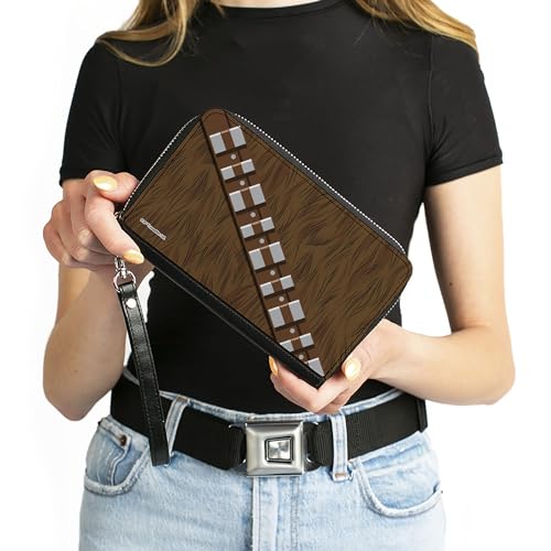 Buckle-Down Star Wars Wallet, Zip Around, Star Wars Chewbacca Character Body Close Up Brown, Vegan Leather4