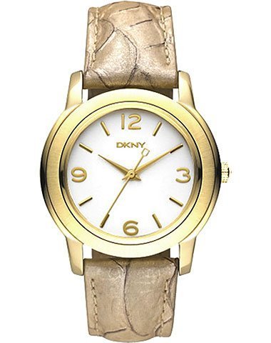 DKNY NY8333 Women's Gold Tone Metalic Leather Band White Dial Watch