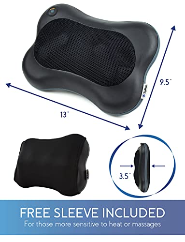 Zyllion Shiatsu Back and Neck Massager - Kneading Massage Pillow with Heat for Shoulders, Calf, Legs, Feet, Hands, Home, Office, Chair and Car - Black (ZMA-13-BK)